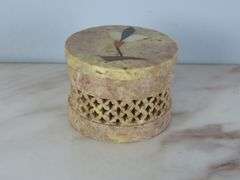 Small Carved Lidded Trinket Dish with Inlay Lid