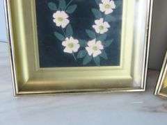 Lot of 2 Framed Porcelain Flower Wall Hangings