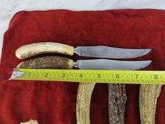 Vintage Genuine Stag Handle Knife Set in Velvet Pouch - Sheffield , England