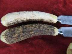 Vintage Genuine Stag Handle Knife Set in Velvet Pouch - Sheffield , England