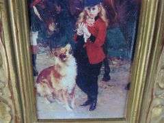 Framed Painting on Board of a Woman with a Dog