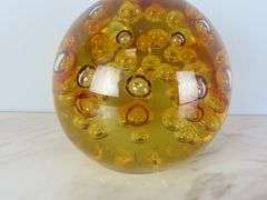 Large Vintage Amber Art Glass Controlled Bubble Décor