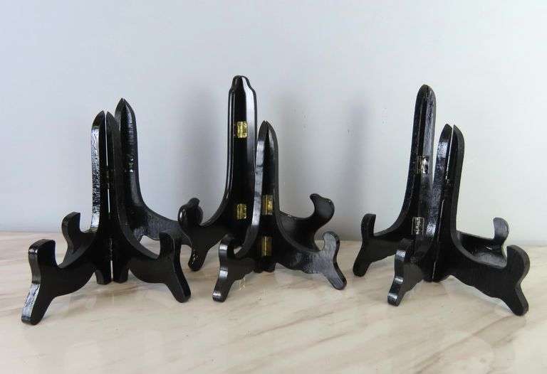 Lot of 6 Folding Black Wooden Plate / Picture Stands - GC5 Auctions