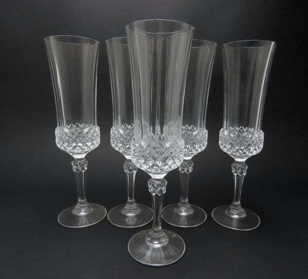 Lot of 5 "Longchamp (Clear)" Fluted Champagne Glasses by Cristal D'Aeques-Durand