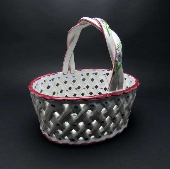 Beautiful Hand Painted Porcelain Basket - Made in Portugal