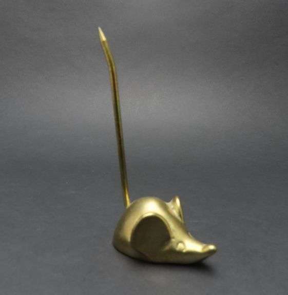 Tiny Brass Mouse Figure with Spike Tail