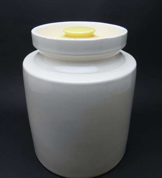 Vintage Ceramic Crock with Yellow Lid - See Description