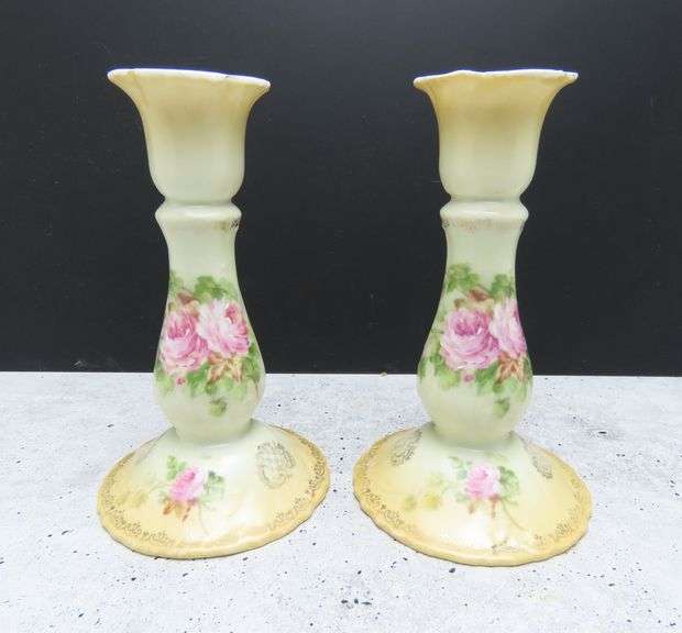 Antique Hand Painted Candlesticks