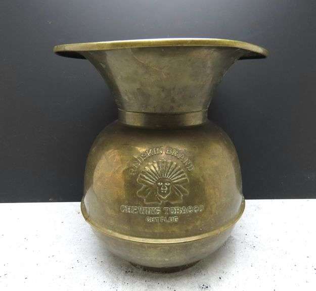 Antique Redskin Brand Chewing Tobacco Brass Spittoon