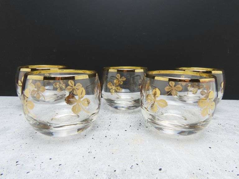 Lot of 5 -4 Leaf Clover Roly Poly Glasses by Federal Glass - GC5 Auctions