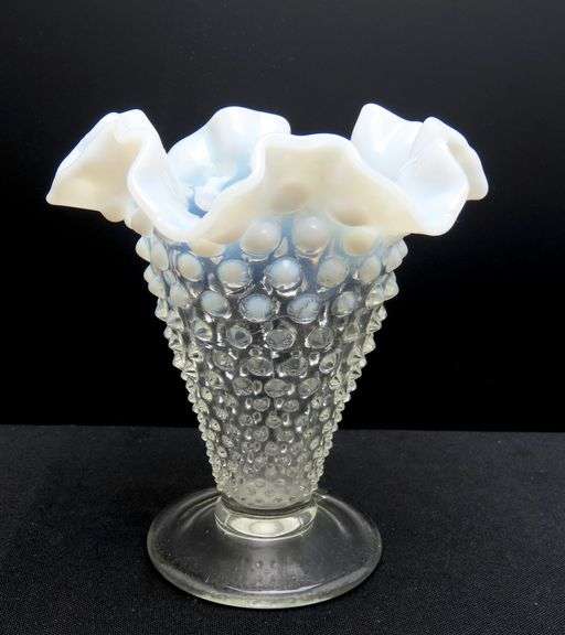 Vintage Fenton French Opalescent Hobnail Double Crimped Footed Vase ...