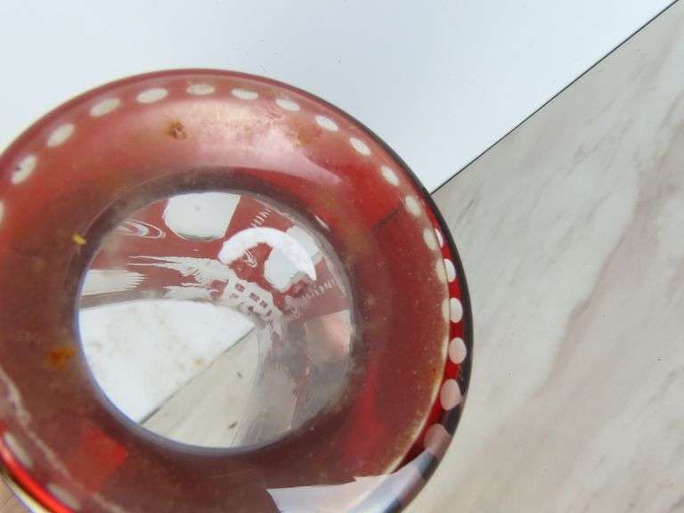 Beautiful Vintage Egermann Bohemian Ruby Red Cut to Clear Vase