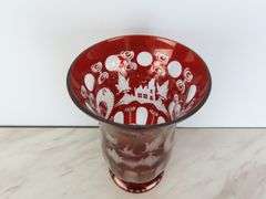 Beautiful Vintage Egermann Bohemian Ruby Red Cut to Clear Vase