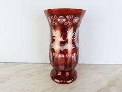 Beautiful Vintage Egermann Bohemian Ruby Red Cut to Clear Vase