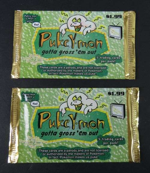 Lot of 2 "Pukey-Mon" Sealed Trading Card Packs