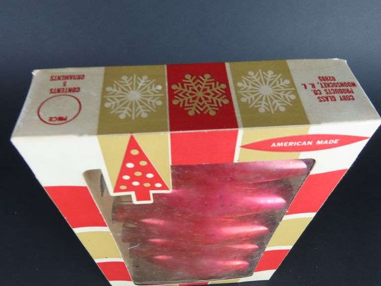 Box of 5 Vintage Coby Glass Teardrop Christmas Ornaments
