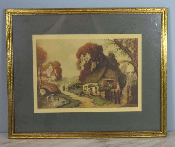 20th Century "Cottage" Framed Print by French Artist Louis Haumont