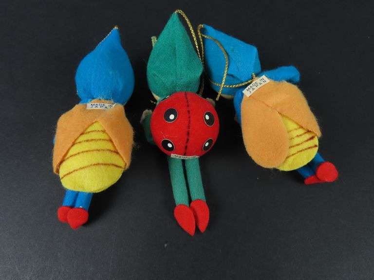 Trio of Vintage Felted Knee Hugger Ornaments - Made in Japan