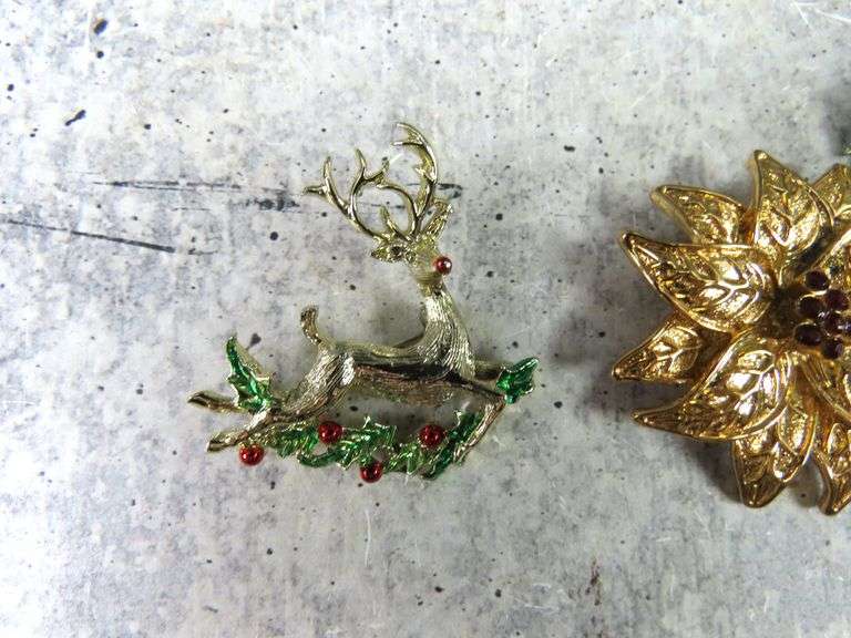 Vintage Christmas Brooch, Clip Earrings and Shoe Clip