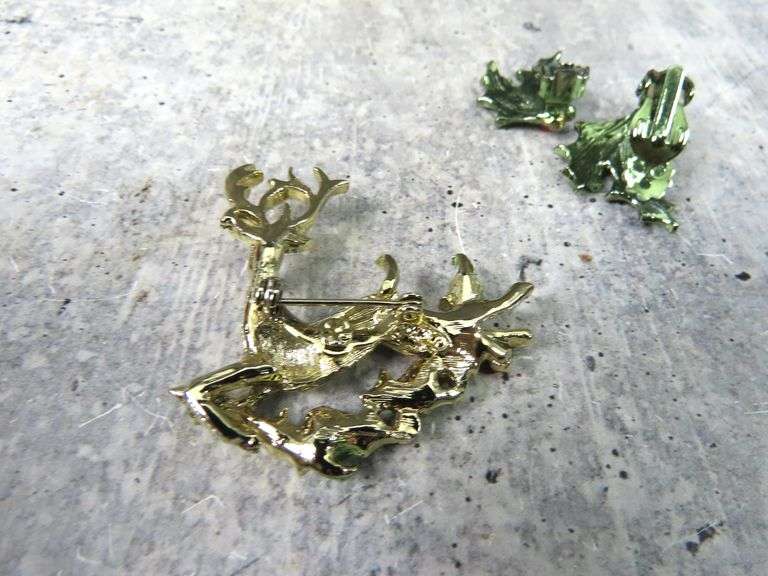 Vintage Christmas Brooch, Clip Earrings and Shoe Clip