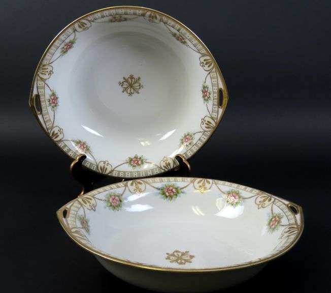 Lot of 2 Vintage Handpainted Nippon Double Handled Serving Bowls - Made in Japan