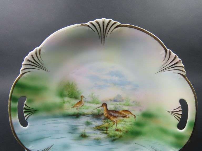 Handpainted Victorian Double Handled Bavarian Plate