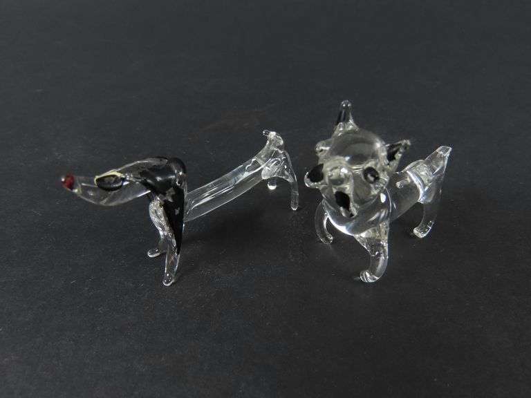 2 Tiny Glass Dog Figures