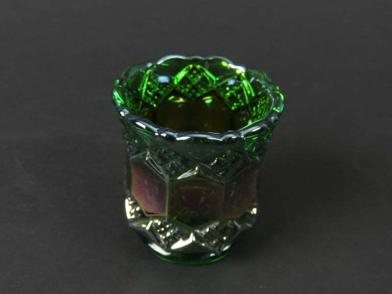 Vintage Helios Green Carnival Glass Toothpick Holder by Imperial Glass Co.