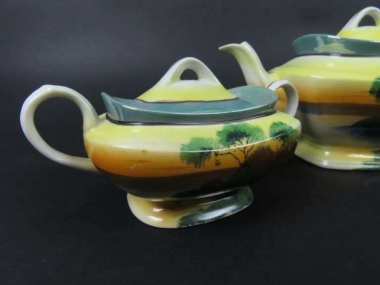 Handpainted Japanese Teapot with Creamer & Lidded Sugar Dish