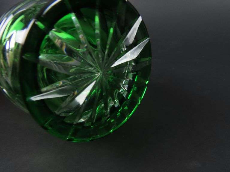 Beautiful  Green Cut to Clear Decanter with Stopper
