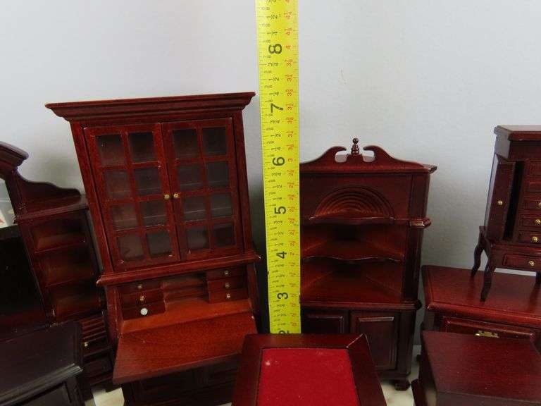 Lot of Beautiful Doll House Furniture with Corner Hutch & Bookcase