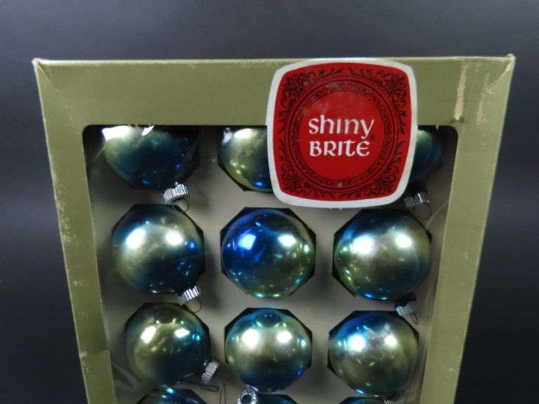 Box of Vintage Shiny Brite Glass Christmas Ornaments