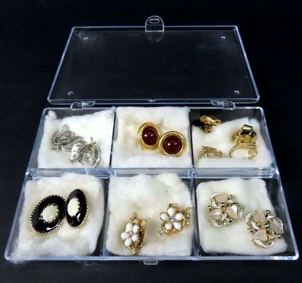 7 Pairs of Vintage Clip Earrings in Case