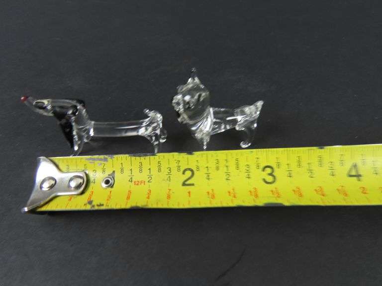 2 Tiny Glass Dog Figures