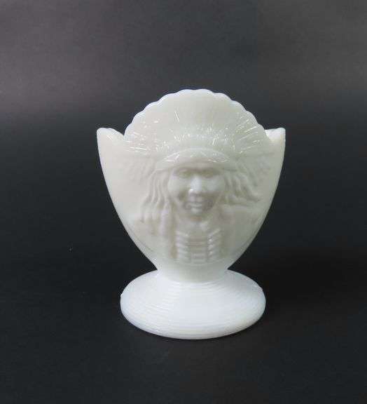 Vintage Indigenous Indian Chief Milk Glass Match Holder