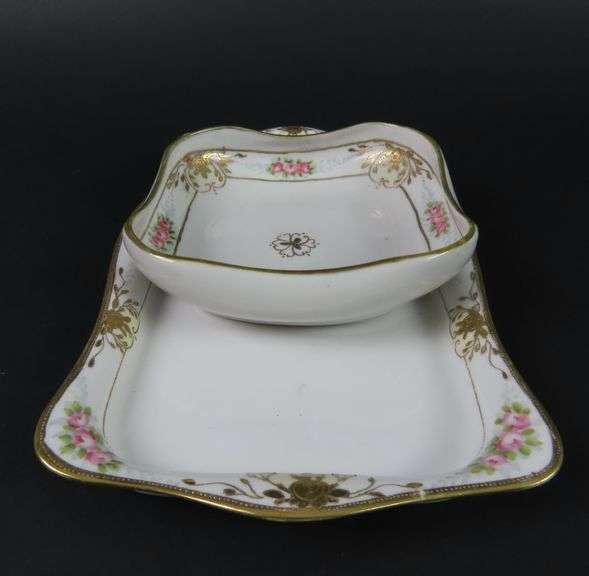 Handpainted Nippon Tray & Nut Bowl - Made in Japan