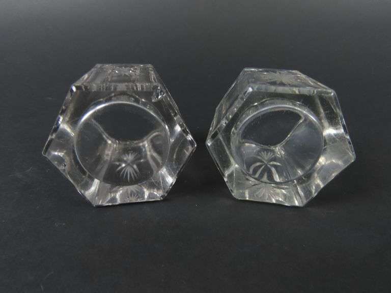 Lot of 2 Etched Crystal Toothpick Holders