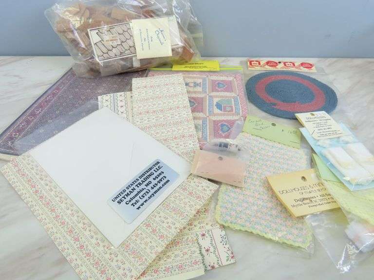 Lot of Doll House Rugs, Linens & Roof Tiles