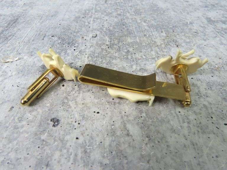 Unique Vintage Bull Tie Clip & Cufflink Set