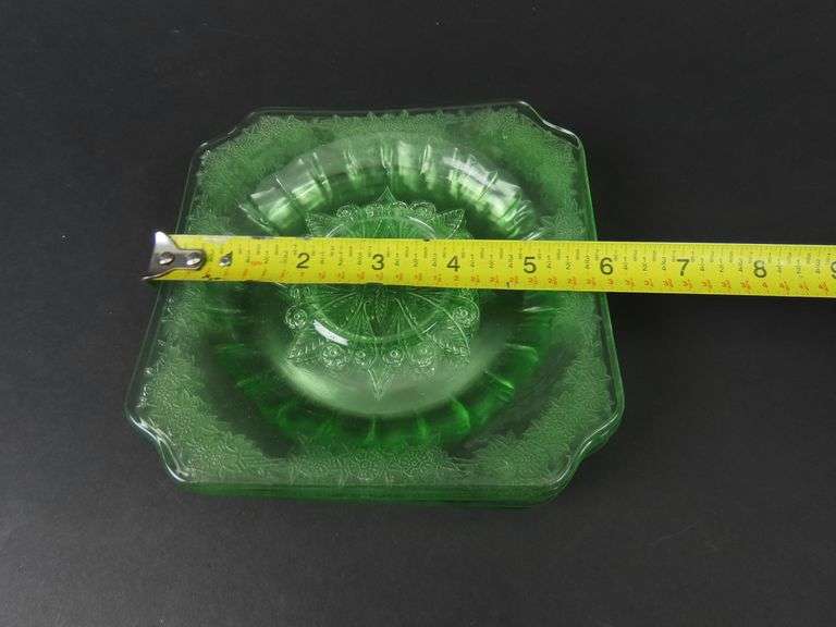 Lot of 4 Jeanette Glass "Adam" Uranium Square Saucers