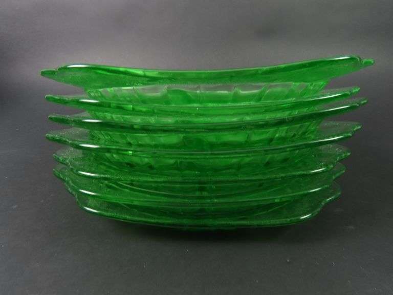 Lot of 7 Jeanette Glass "Adam" Square Uranium Grill Plates