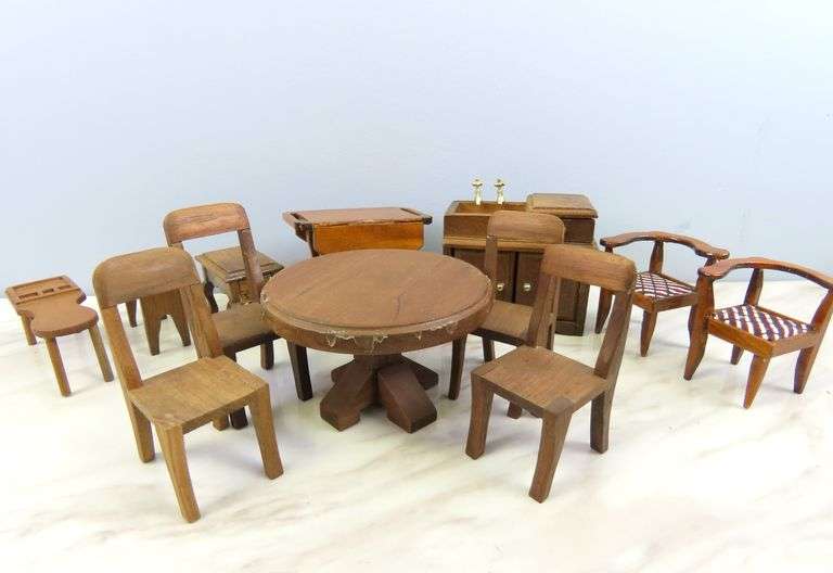 Lot of Doll House Furniture with Table & Chair Set