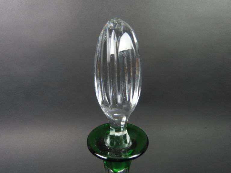 Beautiful  Green Cut to Clear Decanter with Stopper