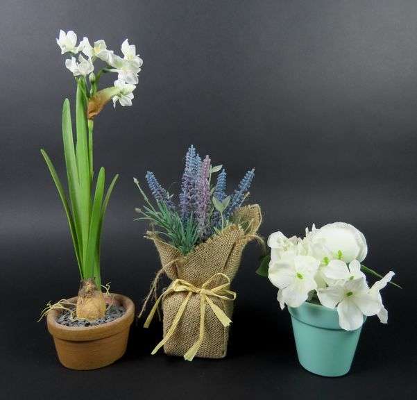 Grouping of Small Faux Potted Flower Arrangements