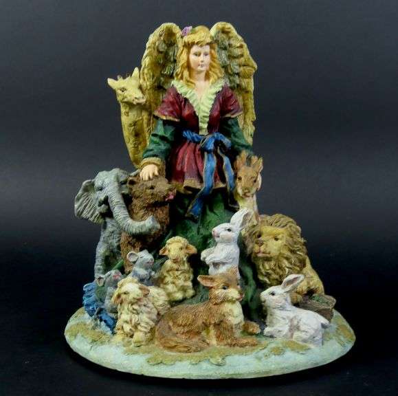 Vintage Angel with Animals Music Box Plays Hark the Harold Angels Sing