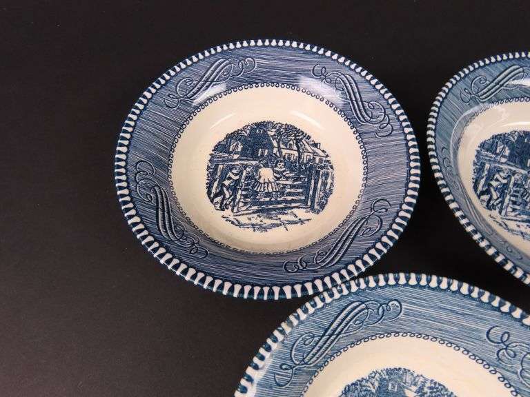 Lot of 5 "Currier and Ives Blue" Berry Bowls by Royal (USA)