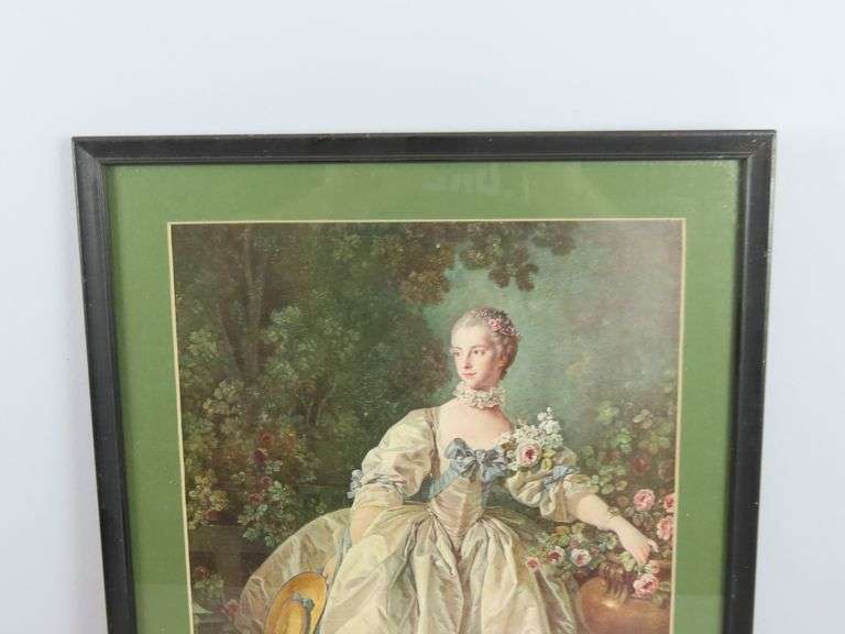 Framed Antique "Madame Bergeret" Print by French Rococo Artist Francois Boucher