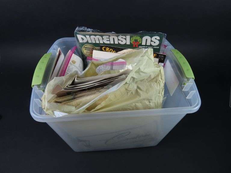Bin of Vintage Craft Kits with Cross Stitch & Needlepoint