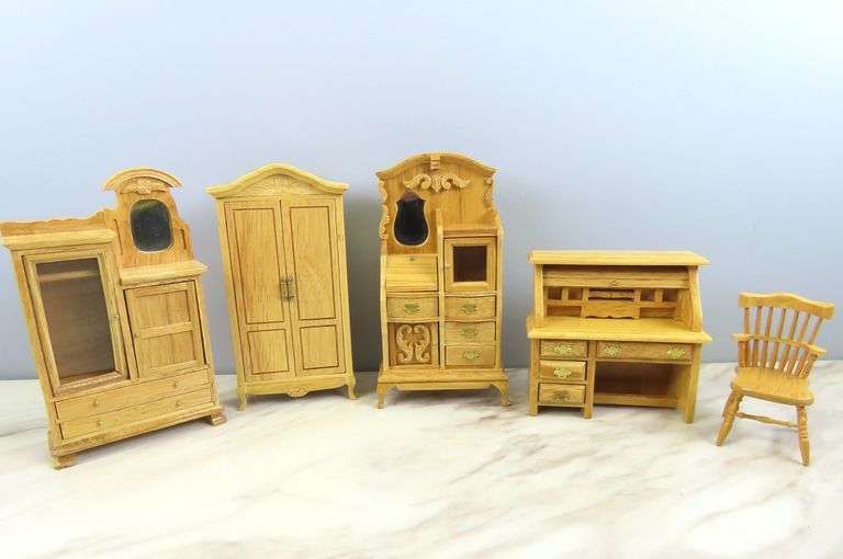 Lot of Wooden Doll House Furniture with Desk & Secretary