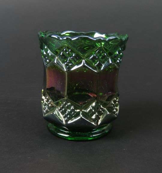 Vintage Helios Green Carnival Glass Toothpick Holder by Imperial Glass Co.